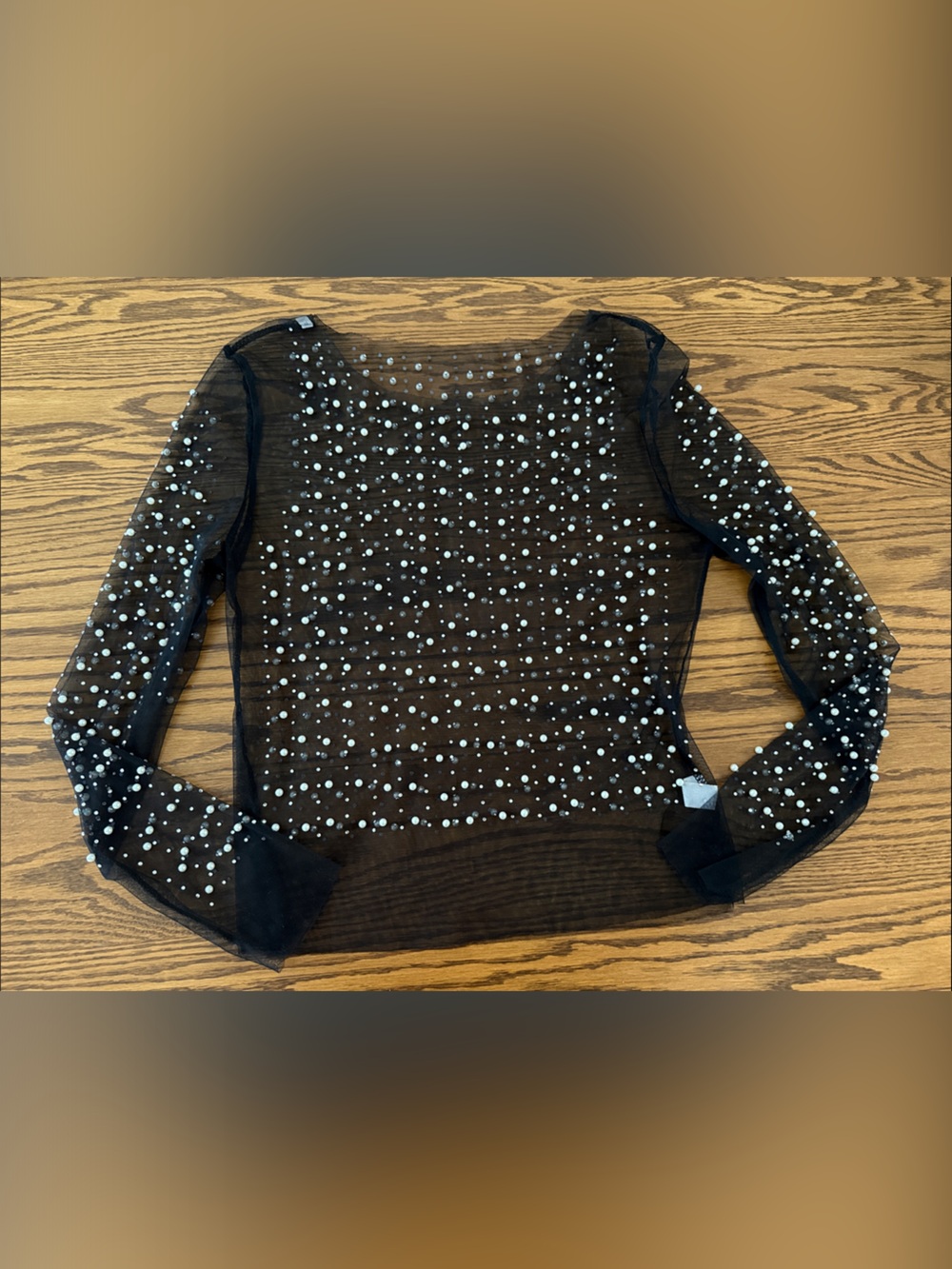 Rinestone and Pearl Mesh Top